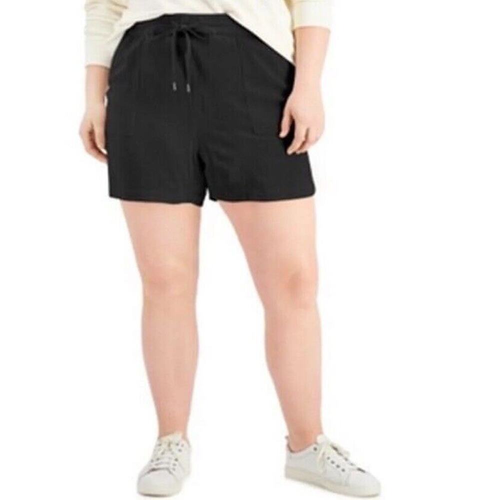 Style & Co Women Tie-Front Shorts Linen Blend Black Plus‎ Size 2X